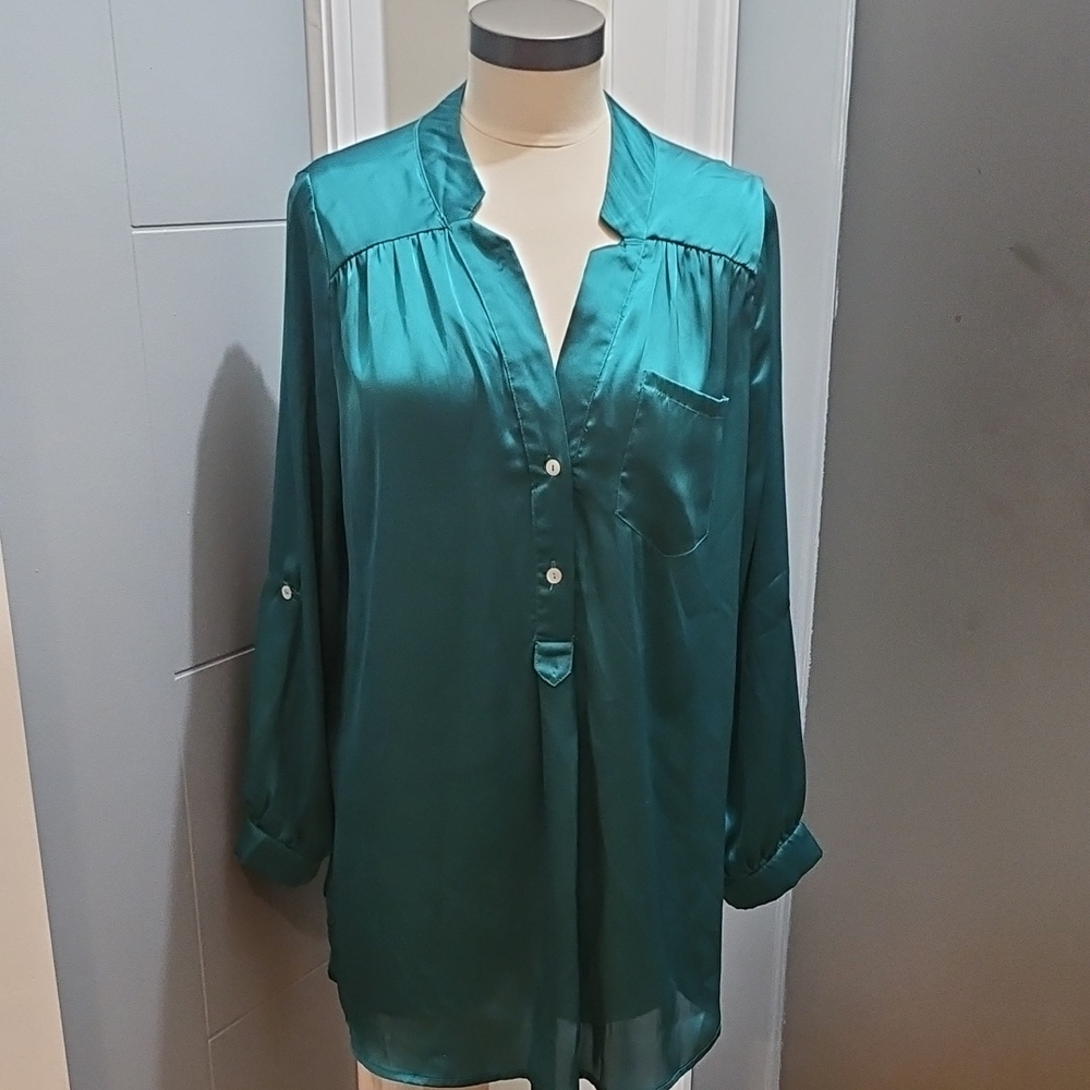 Chic Teal Satin Blouse for Women